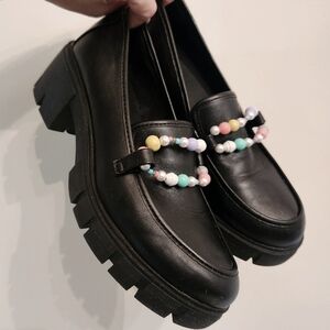 Madden NYC Platform Black Loafers with Beaded Detail
